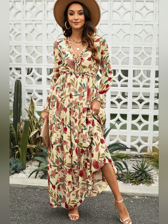 Ditzys Boutique Dresses & Skirts - Floral Maxi Dress with Long Sleeves And Ruffles